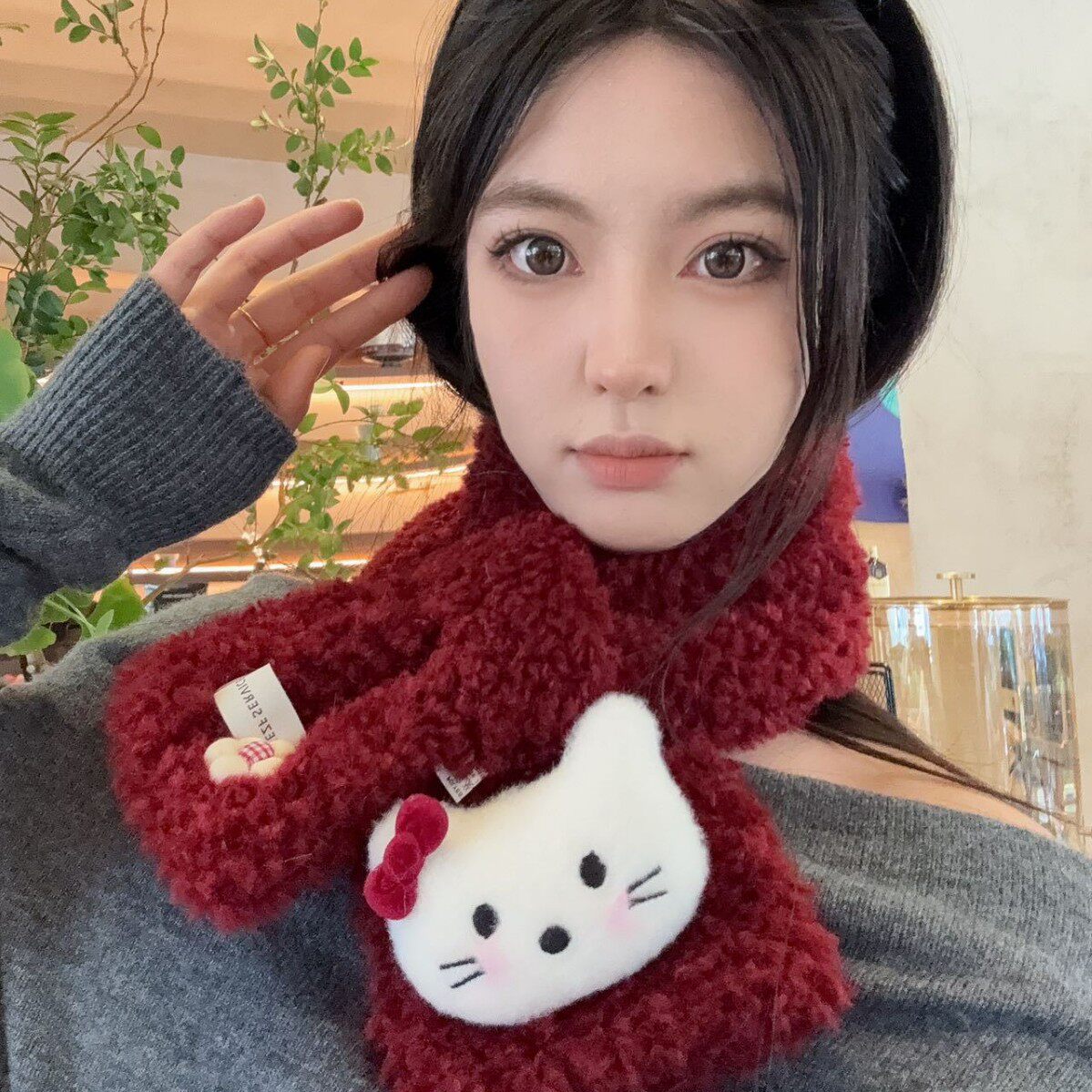 秋冬可爱卡通围巾仿兔毛卡通加厚保暖宝宝围脖毛绒交叉套脖围脖