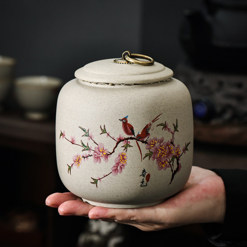 陶瓷干果密封罐粗陶茶叶罐红茶普洱茶100克包装罐家用收纳存储罐
