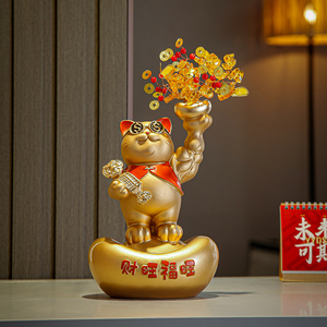 大力招财猫创意肌肉麒麟臂新中式前台收银台客厅电视柜发财树装饰
