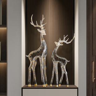 入户玄关大号麋鹿摆件客厅电视柜旁壁龛创意高级感水晶落地装 饰品