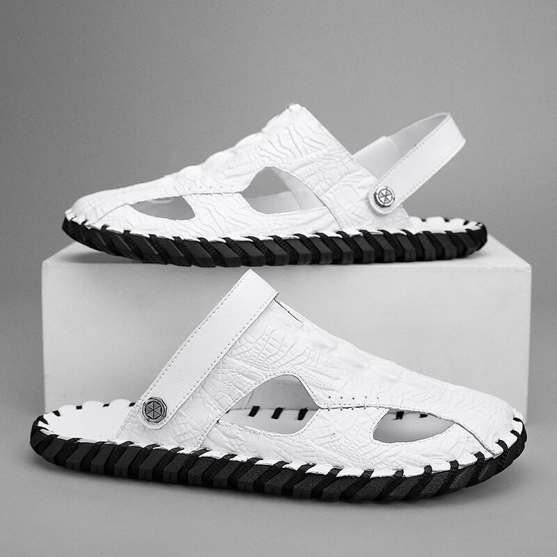 潮牌凉鞋男士夏季外穿真皮包头两用软底开车沙滩商务高端休闲凉拖