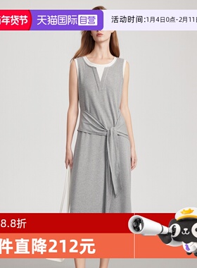 【自营】ELLE灰色格雷系假两件连衣裙女2025夏新款无袖优雅背心裙