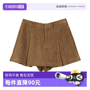 女2025冬款 ELLE复古灯芯绒休闲裙裤 焦糖暖棕 阔腿短裤 自营