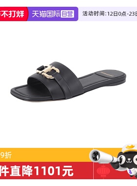 【自营】FERRAGAMO/菲拉格慕女士LEAH系列牛皮方头平底拖鞋凉拖