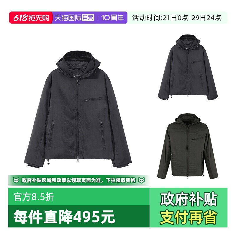 【自营】阿玛尼 男士轻薄款连帽拉链棉服夹棉外套 6D1B64 1NNXZ