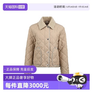 博柏利女士灯芯绒翻领系扣宽松棉服秋冬外套 BURBERRY 自营