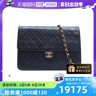 香奈儿斜挎包黑金羊信封包皮革S金扣 中古95新Chanel 自营