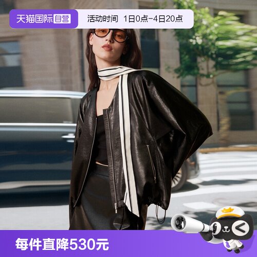 ELLE法式V领皮衣外套女