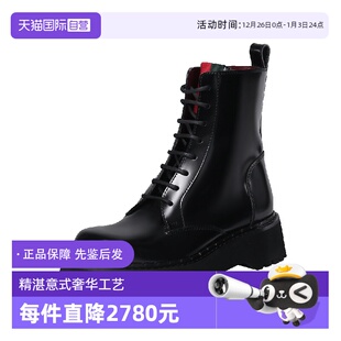 女士亮面皮革厚底马丁靴子短靴皮靴 中古全新未使用GUCCI 自营