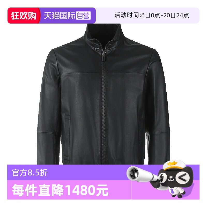 【自营】EA阿玛尼男士羊皮革立领拉链皮衣夹克外套 01R55P 01P54
