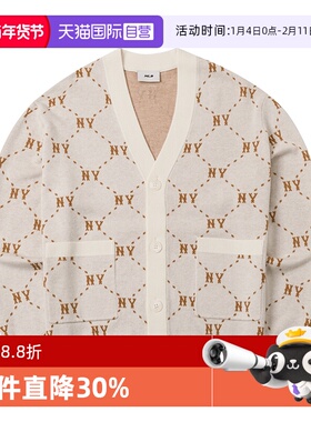 【自营】MLB男女装复古老花针织夹克休闲开衫v领外套3AKCM0144