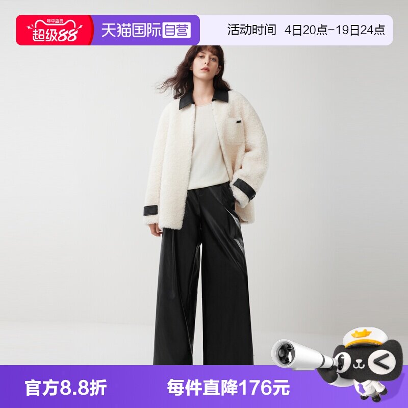 ELLE拼接仿皮草毛绒短外套