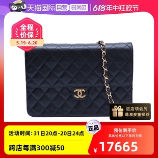 香奈儿斜挎包中古黑金羊信封包4开金扣 中古95新Chanel 自营