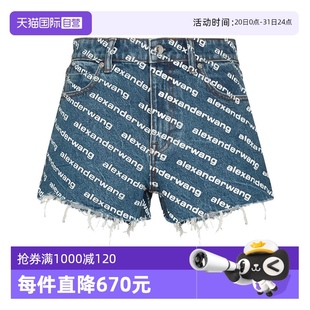 女款 Wang大王短裤 自营 字母徽标印花毛边棉质牛仔裤 Alexander