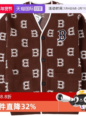 【自营】MLB针织外套男女同款宽松上衣复古老花休闲开衫3AKCM0124