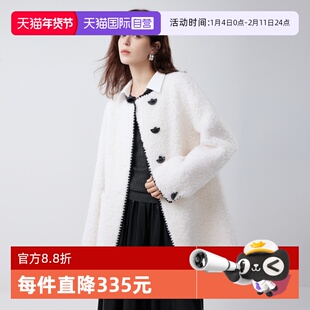 【自营】【100%绵羊毛】ELLE中长款毛绒外套女2025冬款羊羔毛上衣