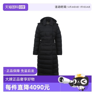 博柏利女士纯色腰带设计可拆卸帽长款 BURBERRY 羽绒服 自营