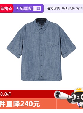 【自营】EA阿玛尼 男士工装风短款休闲短袖衬衫 6R1CA6 1DRLZ刺绣