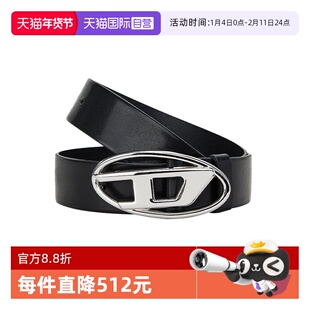 【自营】Diesel/迪赛男女同款腰带黑色小牛皮做旧款皮带节日礼物