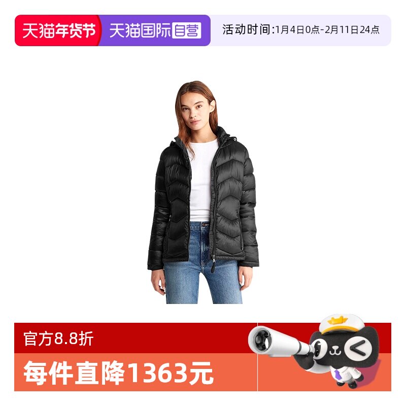 【自营】Calvin Klein/凯文克莱女士黑色短款款棉服CWN33773