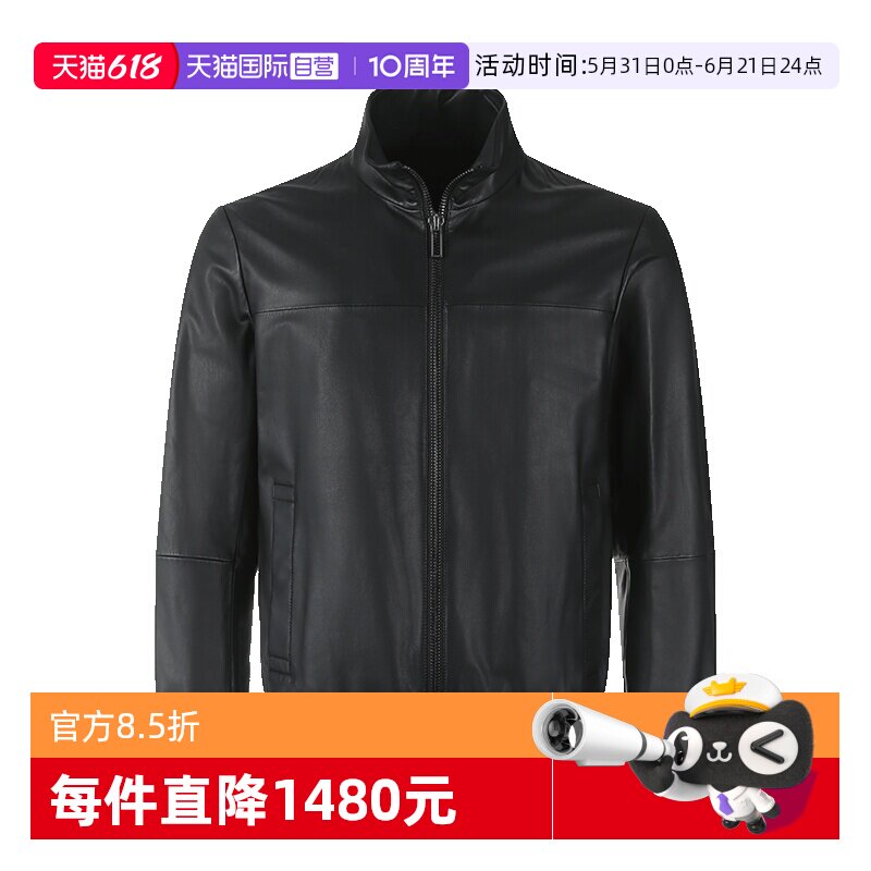 【自营】EA阿玛尼男士羊皮革立领拉链皮衣夹克外套 01R55P 01P54