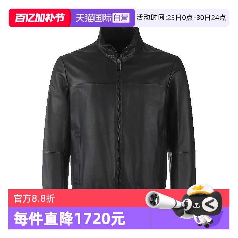 【自营】EA阿玛尼男士羊皮革立领拉链皮衣夹克外套 01R55P 01P54