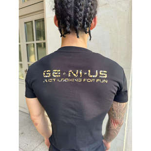 GENIUSCLUB 新品美式T恤潮流街头印花修身打底短袖豹纹黑白迷彩