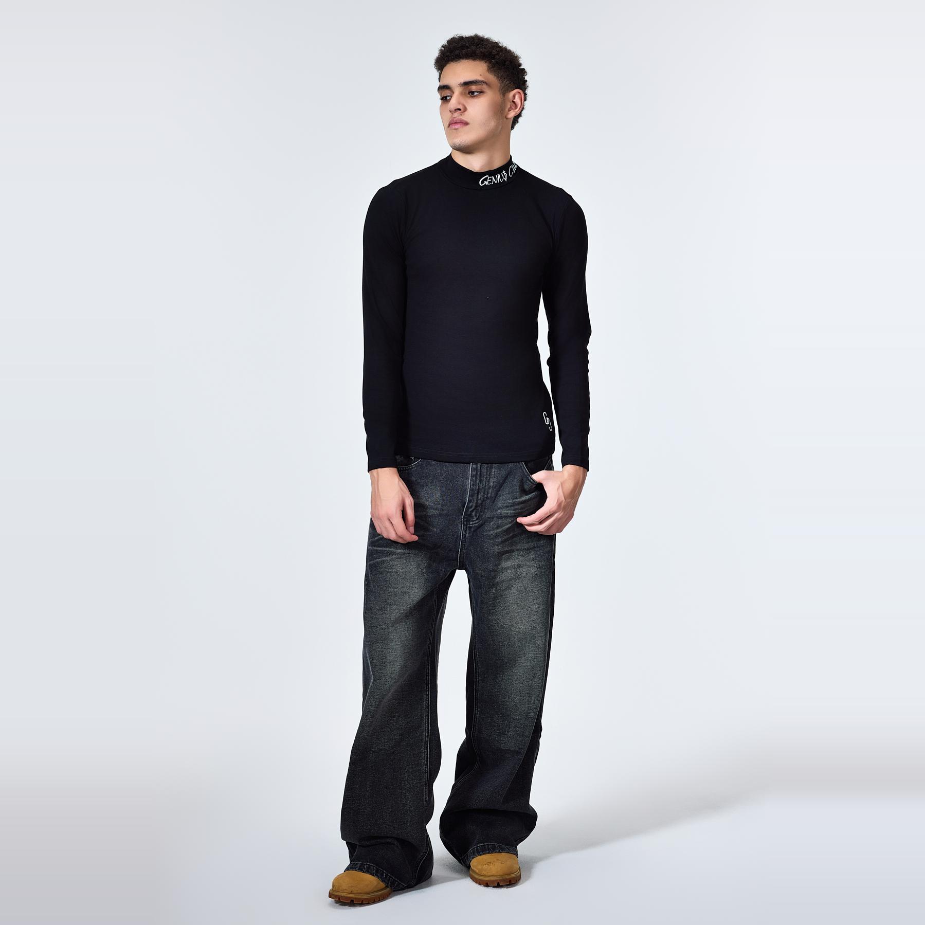 GENIUSCLUB2022fw新款紧身黑白高领刺绣长袖