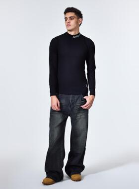 GENIUSCLUB2022fw新款紧身黑白高领刺绣长袖