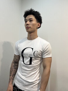 GENIUSCLUB美式修身基础款短袖T恤字母印花夏季休闲上衣