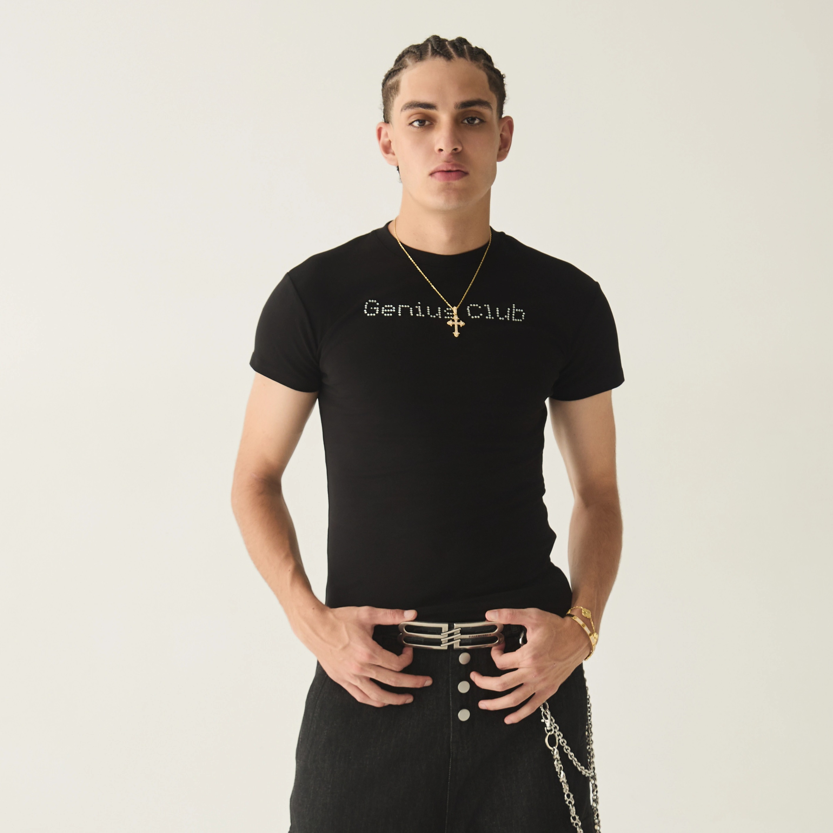 GENIUSCLUB25SS闪粉烫钻字母T恤
