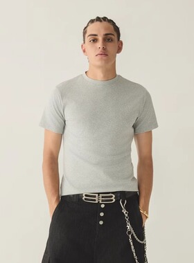 GeniusClub2023fw新品修身基础纯色紧身短袖灰色面料版型升级