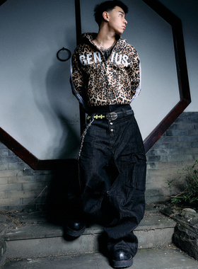 现货GeniusClub 25fw秋冬春新款豹纹连帽夹克外套