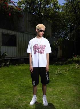 GENIUSCLUB七夕情侣创意印花纯棉短袖T恤男生宽松半袖白色体恤衫