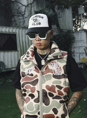 GENIUSCLUB2023fw秋冬新品美式嘻哈潮流迷彩羽绒马甲