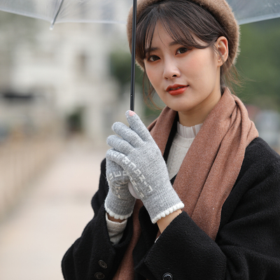 触摸屏学生防寒羊毛手套加绒加厚