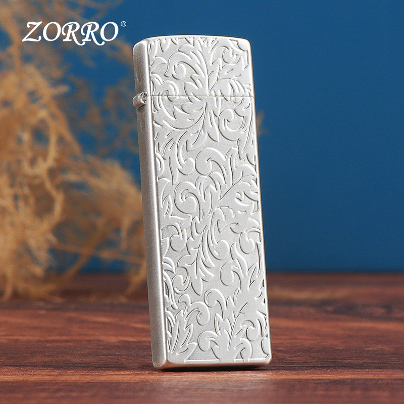 ZORRO佐罗镀银唐草窄版纤巧煤油防风打火机简约时尚男士高档礼品,ZIPPO/瑞士军刀/眼镜,煤油打火机,淘宝优惠券,粉丝福利购,淘宝优惠卷