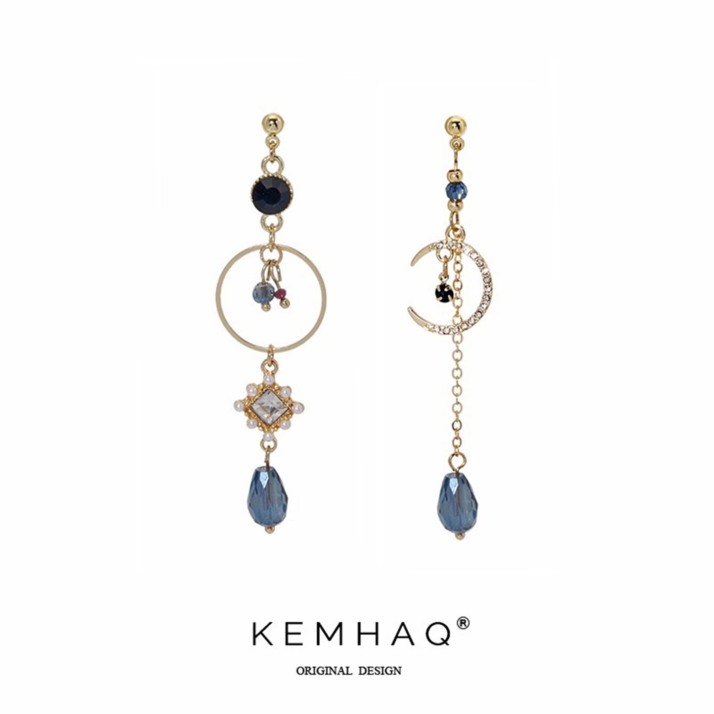 ins蓝色水滴小众设计网红耳夹