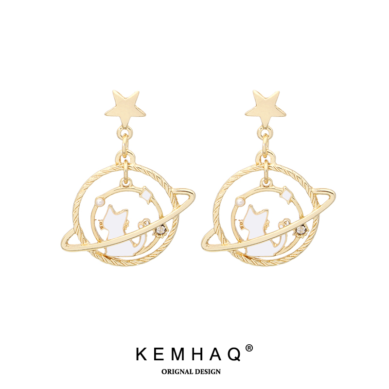 耳饰宇宙星球短环耳钉少女耳夹