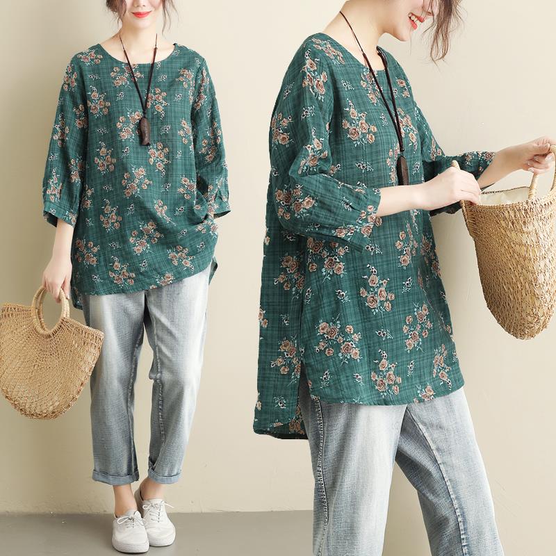春夏装文艺加大码宽松显瘦棉麻t恤女韩版中长款七分袖小碎花上衣|ruв категории Женская одежда, футболка - от Buy2taobao.com для оказания профессиональной услуги покупки агента Taobao