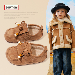 书萌女童棉鞋加绒保暖2026冬季新款英伦风儿童皮鞋女孩勃肯鞋软底