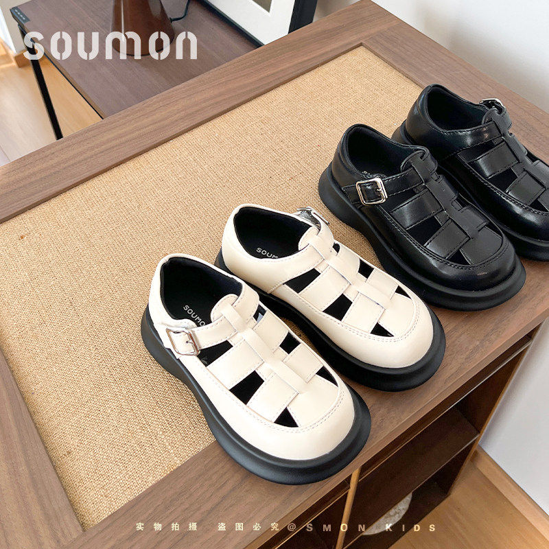 书萌儿童厚底凉鞋2026春夏新款休闲外穿平底鞋女童扣带编织镂空鞋