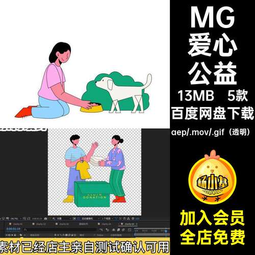 MG动画卡通人物场景爱心人士捐赠公益AE源文件透明GIFMO