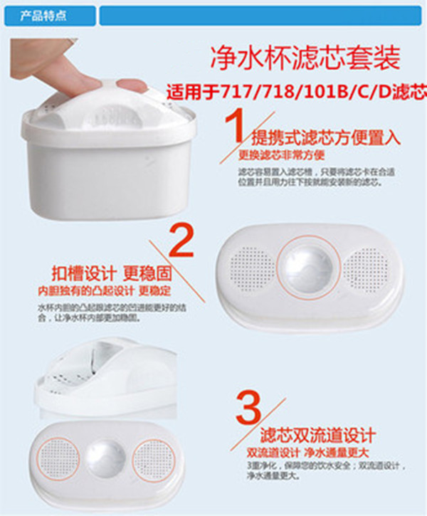 沁园原装买三送一 净水杯717 101B C D 滤芯便携净水壶滤芯JBX-17