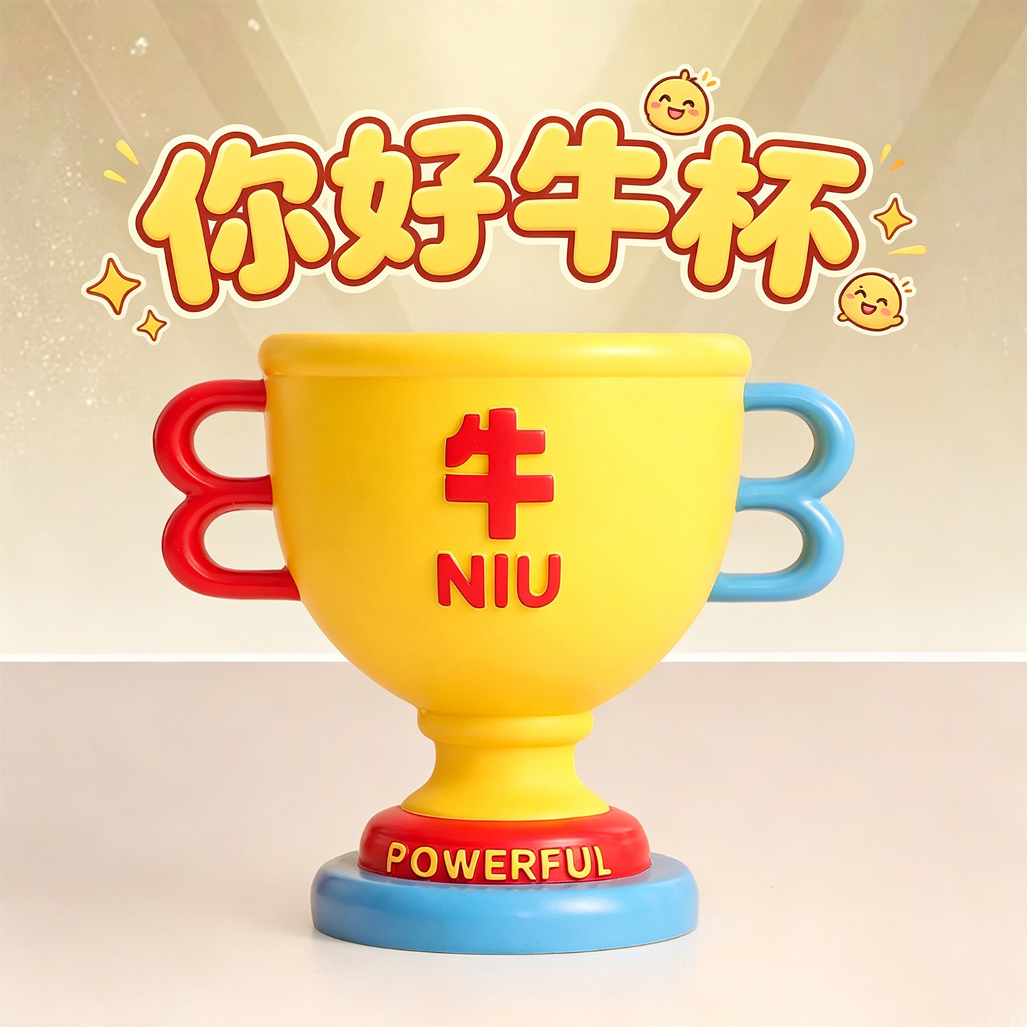 你好牛杯创意奖杯摆件大容量笔筒图片