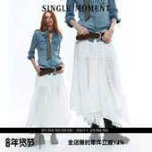 25AW秋季 SINGLE MOMENT 苏格兰风纯白格纹不对称半身裙长裙女