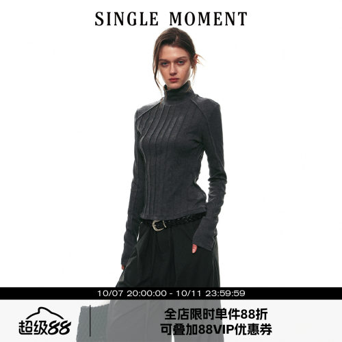 SINGLE MOMENT 26AW法式通勤高领立体捏褶修身长袖针织T恤打底衫