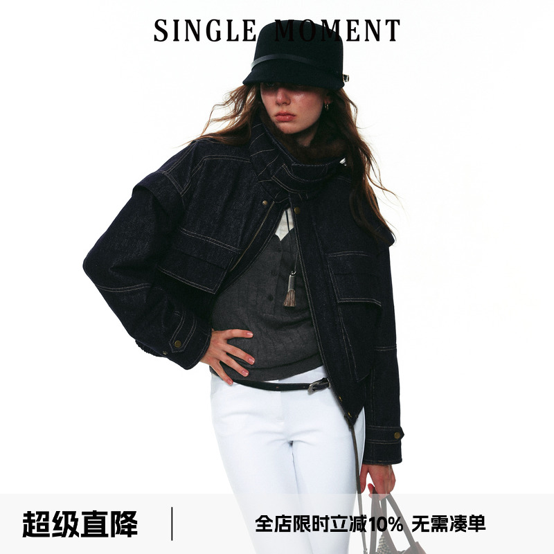 SINGLE MOMENT 25AW法式冬季百搭复古原牛毛领夹棉工装夹克外套女