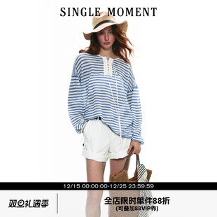 条纹针织防晒透气长袖 SINGLE 度假法式 2025SS夏季 T恤上衣 MOMENT
