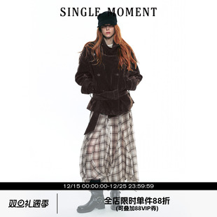 复古植绒大立领短款 25AW法式 双排扣系腰风衣外套女 MOMENT SINGLE